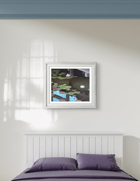 Under the bridge. Water lilies