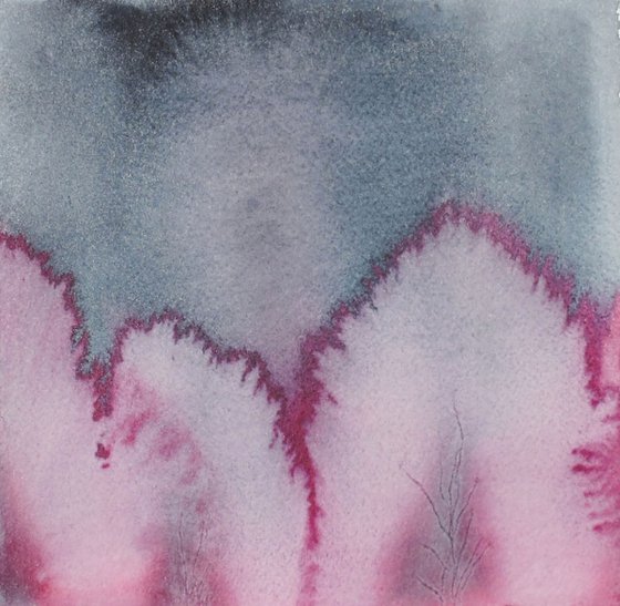 Pink abstract winter landscape - watercolor Small size