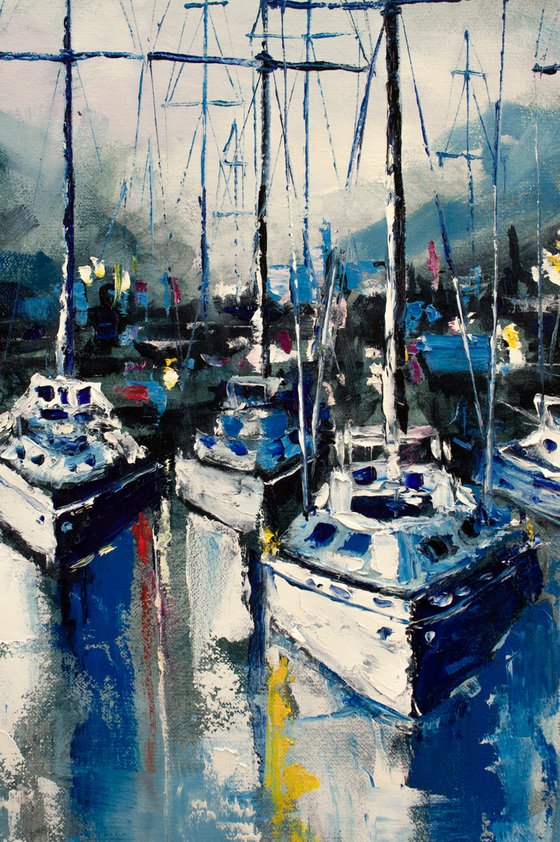 "Quiet harbor " yachts at sea, landscape