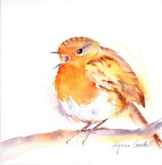 Singing Robin - Watercolour Painting
