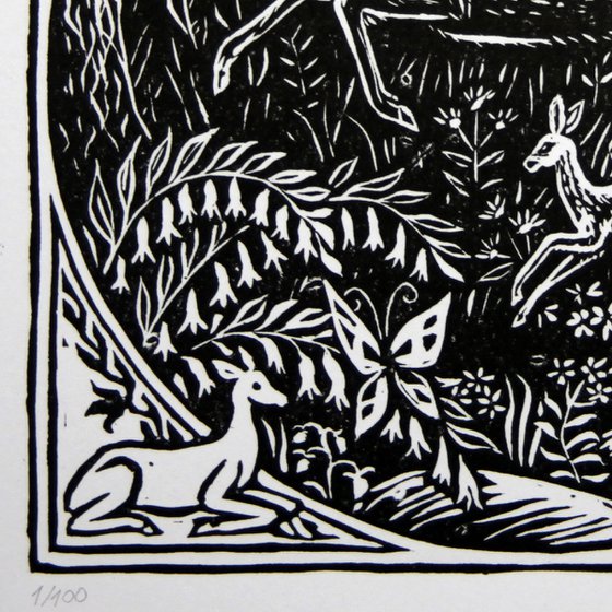 Deer Mama & Fawn Linocut Print.