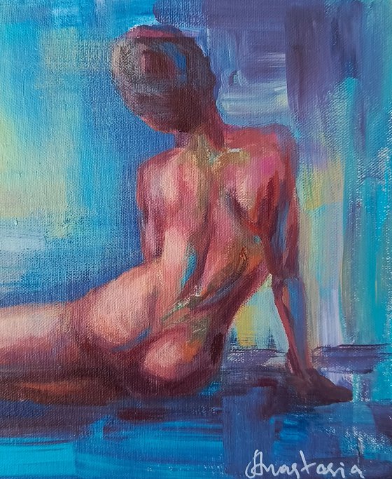 Erotic art expressive acrylic painting of naked woman