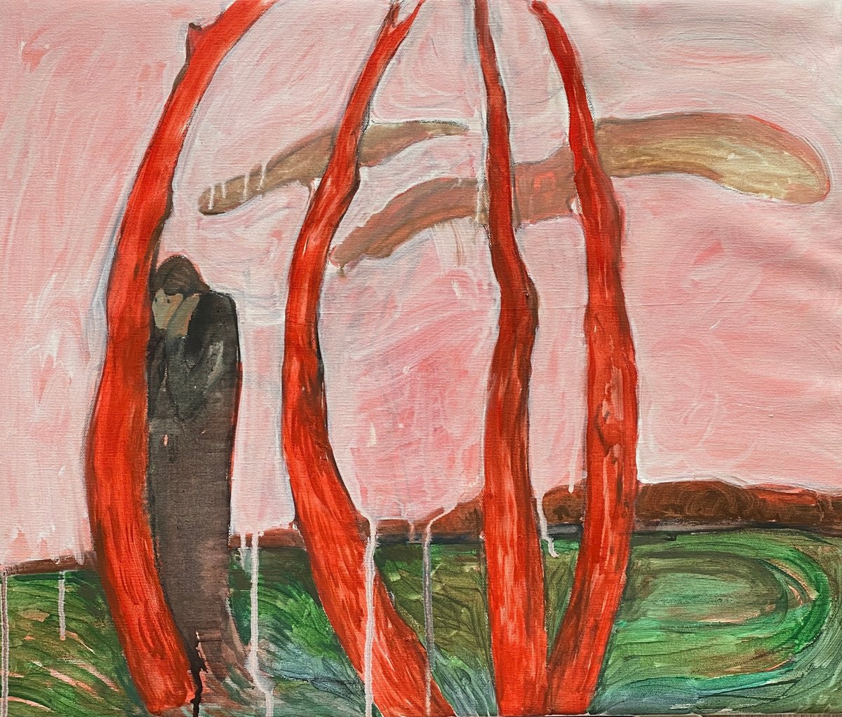 Surrealistic Portrait Acrylic Painting By Liubov Ro, 24 X 20", Oh Strange New World, Original Artwork