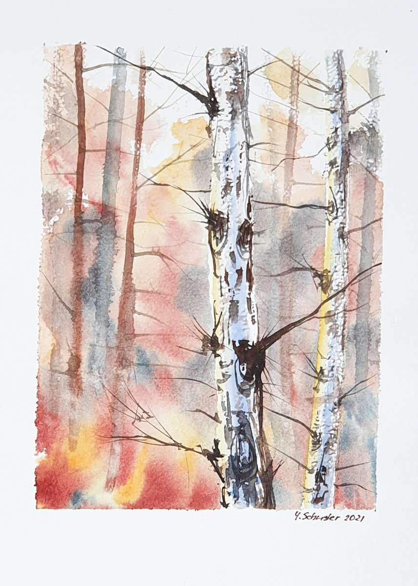 5/20 ORIGINAL WATERCOLOR painting. Trees series by Yulia Schuster