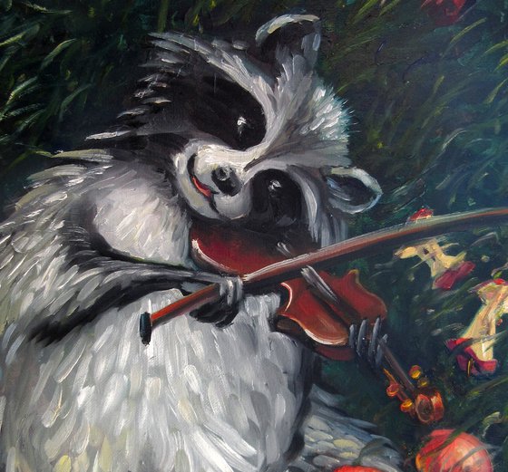 Raccoon Celebrating Apples Harvest II 20X16"