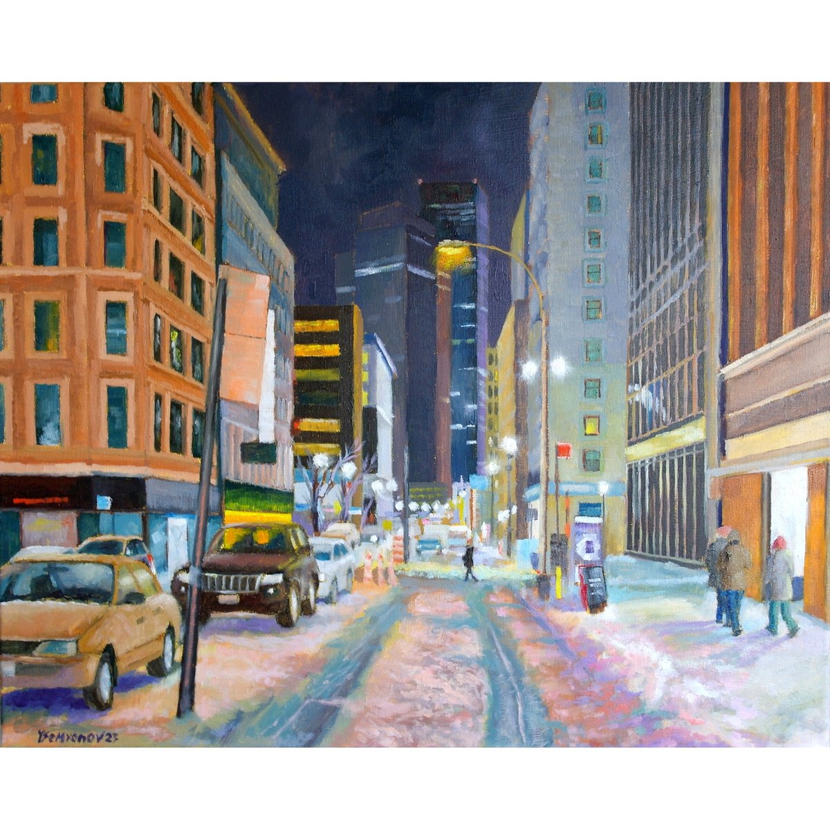 New York, Winter Night Street by Juri Semjonov