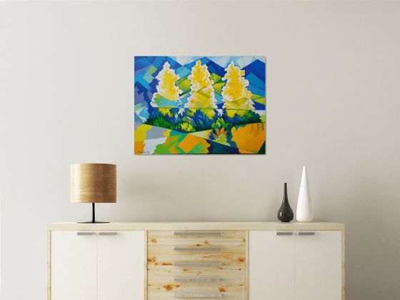 Three trees (60x80cm, cubism, oil painting, ready to hang)