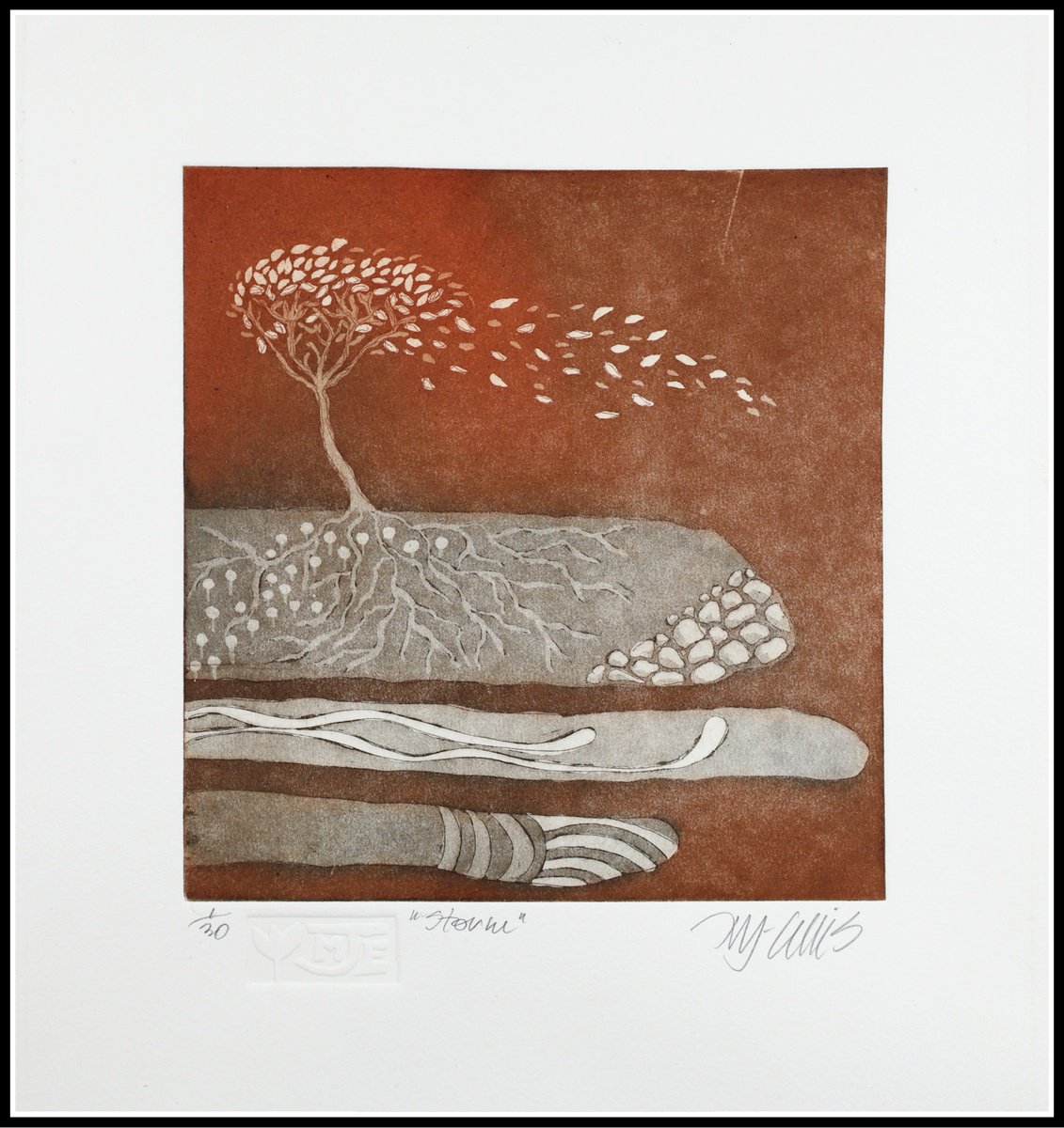 Landscape Etchings & Engravings By Mariann Johansen-Ellis, 12 X 14", Storm, Original Artwork