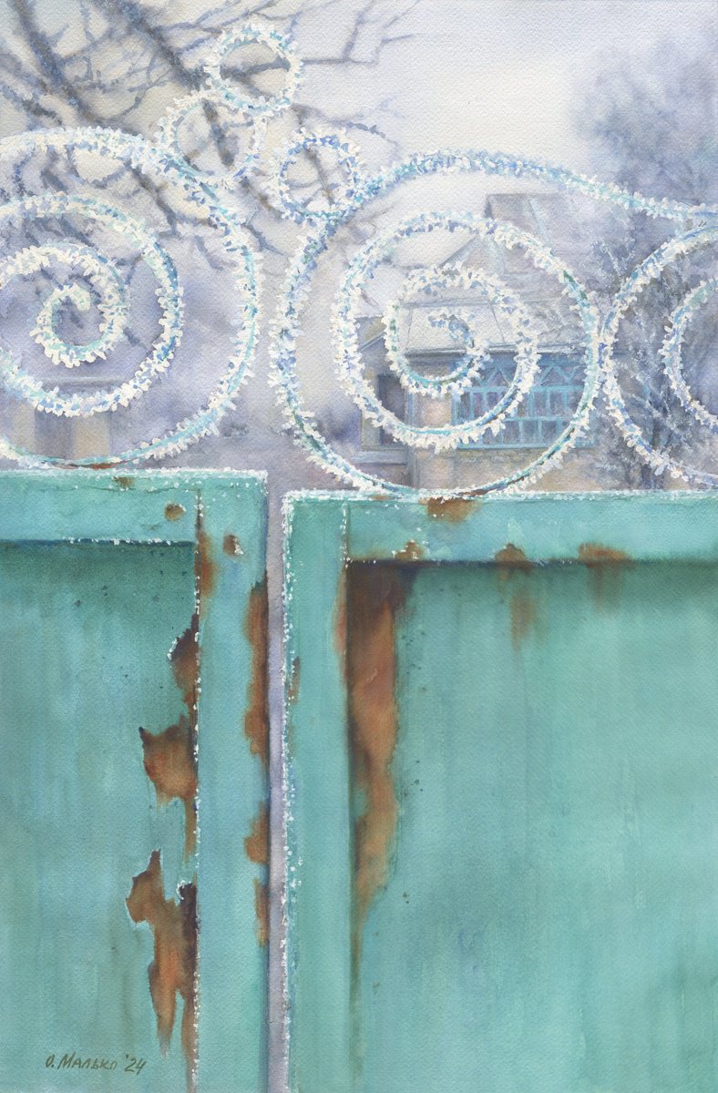 Impressionistic Landscape Watercolour By Olha Malko, 15 X 22", Old Gate Ajar In History, Original Artwork