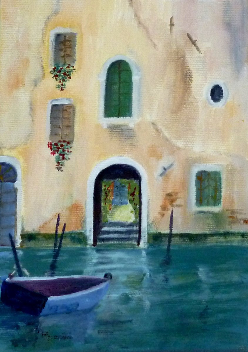 Blue Barge, Venice By Maddalena Pacini, 6 X 8, Artwork For Sale On Artfinder