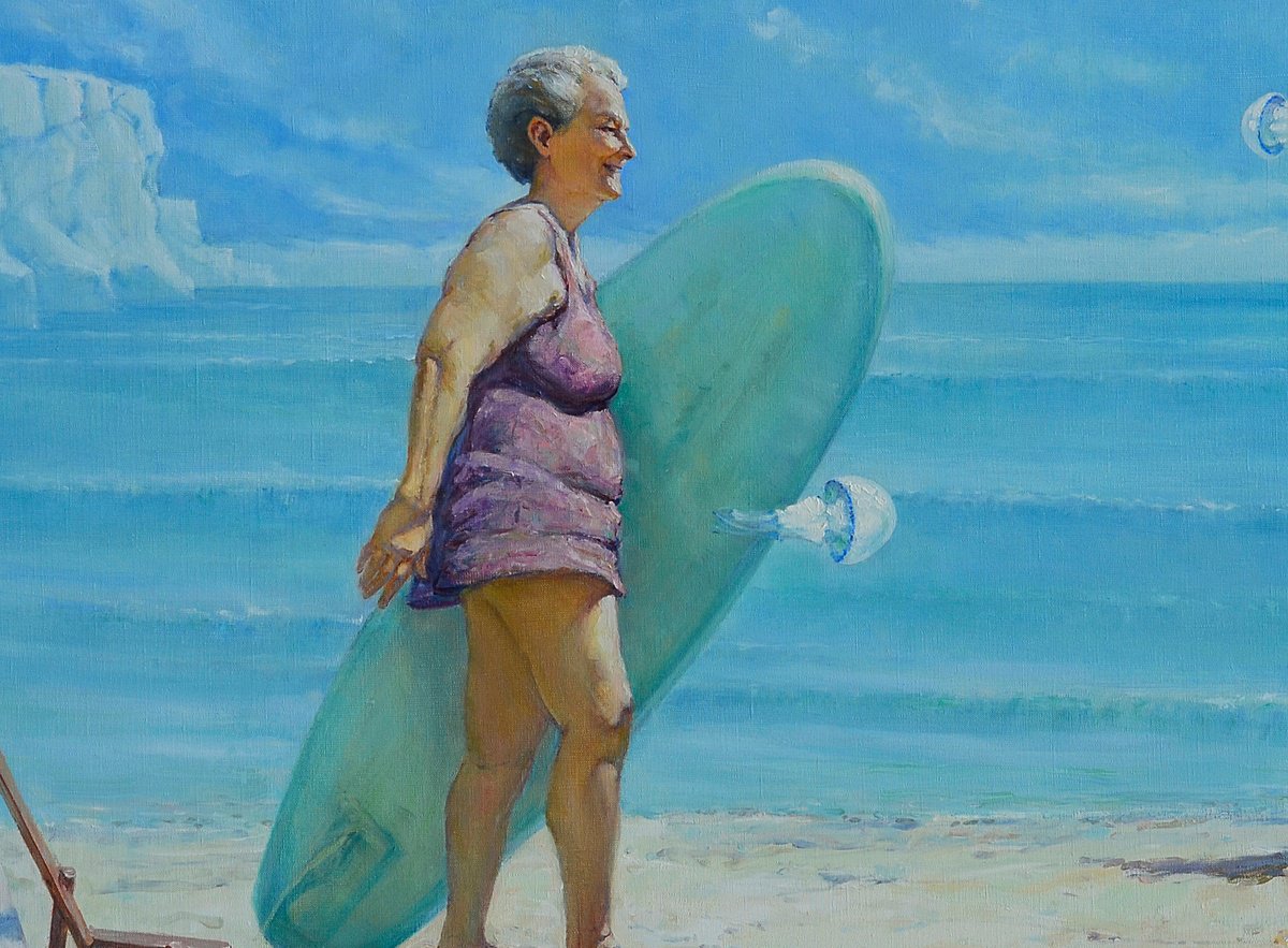 Urban And Pop Portrait Giclee Print By Oleg Kateryniuk, 28 X 20", Cold Seashore, Original Artwork