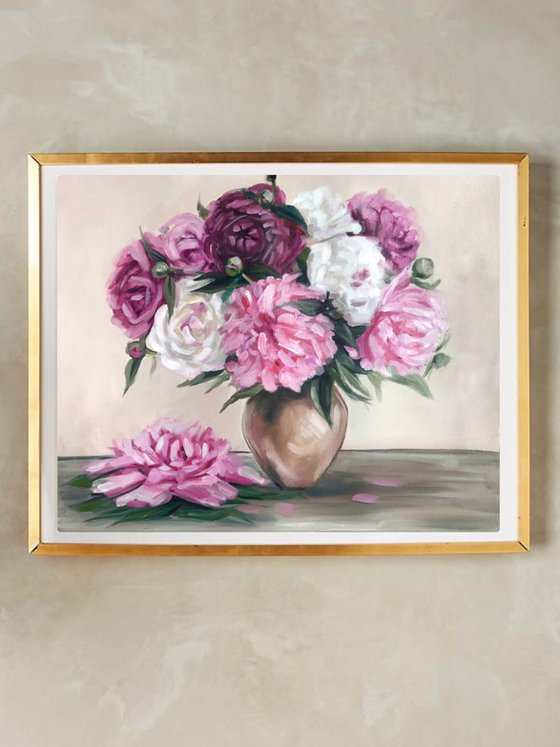 Peony oil painting original peony art 38x46 cm