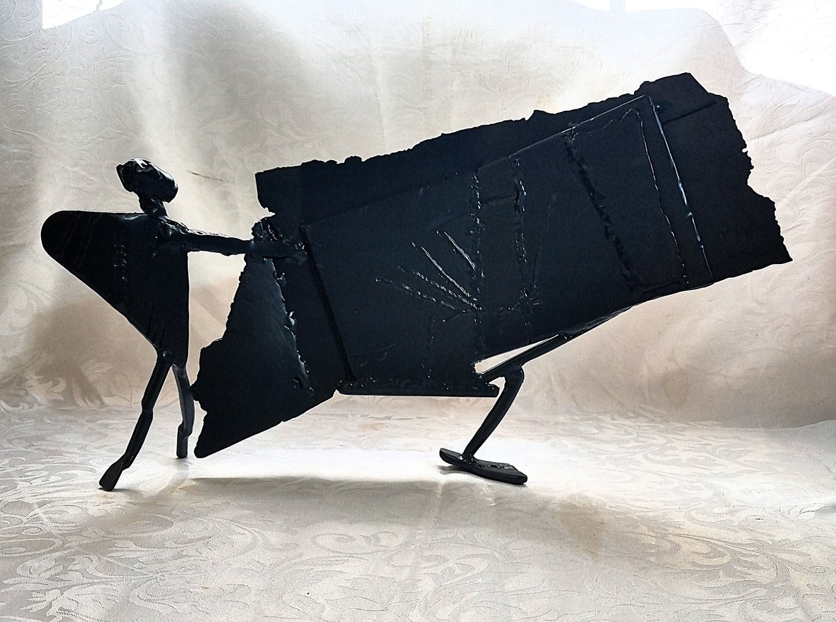 Abstract Portrait Sculpture By Neil Wood, 21 X 13", Skid, Original Artwork