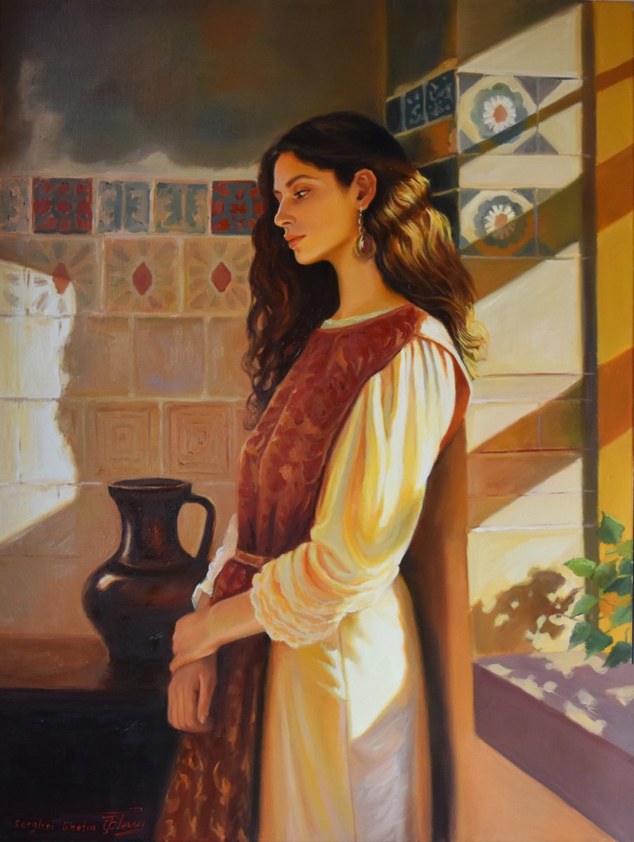 Photorealistic Portrait Oil Painting By Serghei Ghetiu, 24 X 31", The Sadness Of Maria Magdalena, Original Artwork