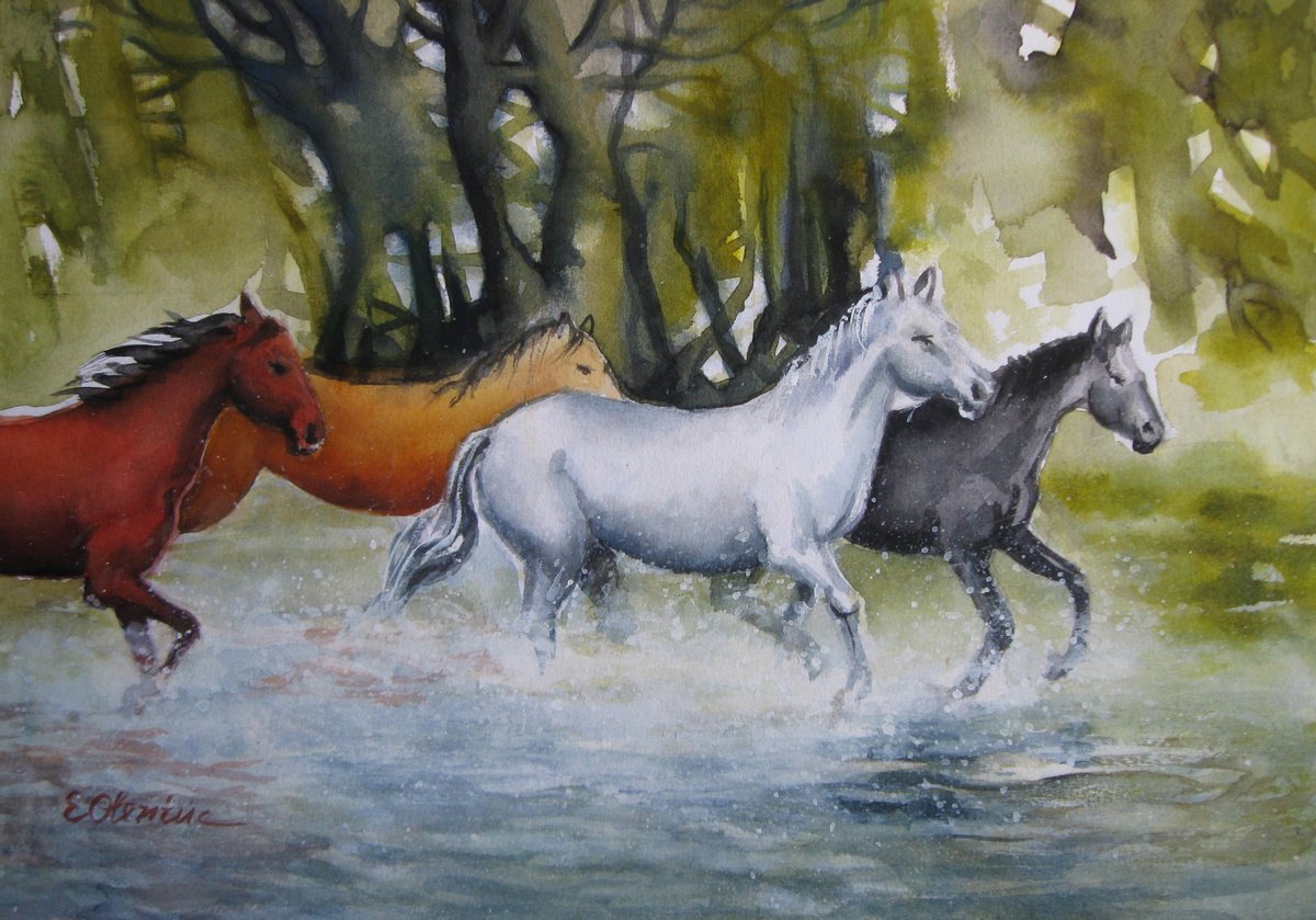 Impressionistic Animal Watercolour By Elena Oleniuc, 17 X 12, Free And Wild, Original Artwork