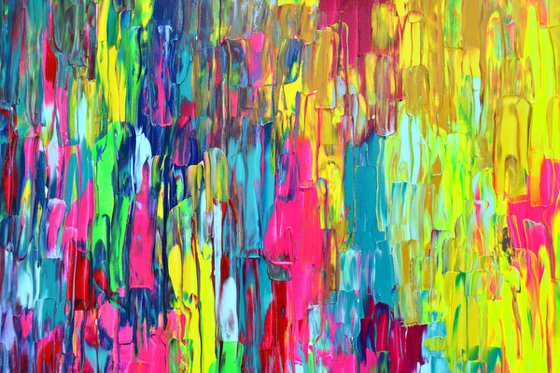 160x80x4 cm Large Ready to Hang Abstract Painting - XXXL Huge Colourful Modern Abstract Big Painting, Large Colorful Painting - Ready to Hang, Hotel and Restaurant Wall Decoration, Happy Gypsy Girl Dancing in the Night