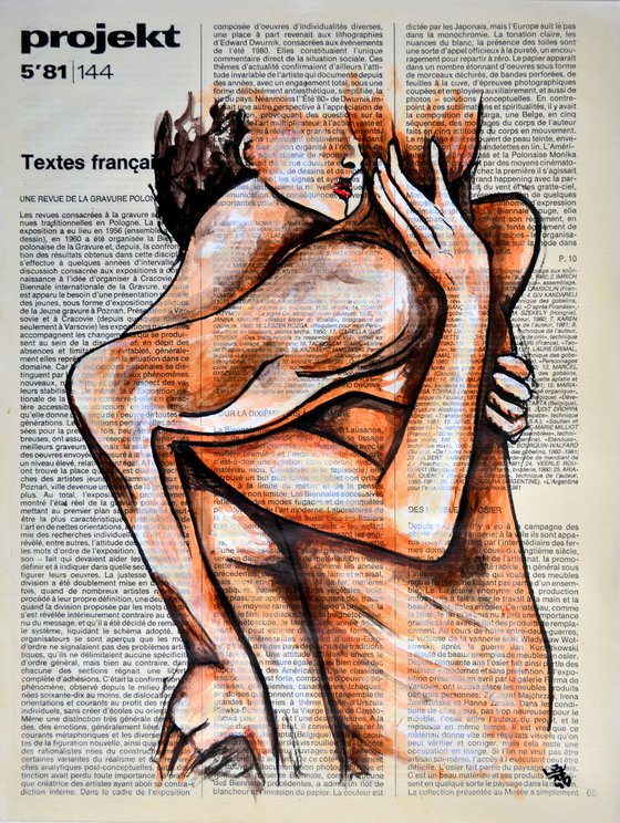 Lovers - Original Painting Collage Art on Vintage Page