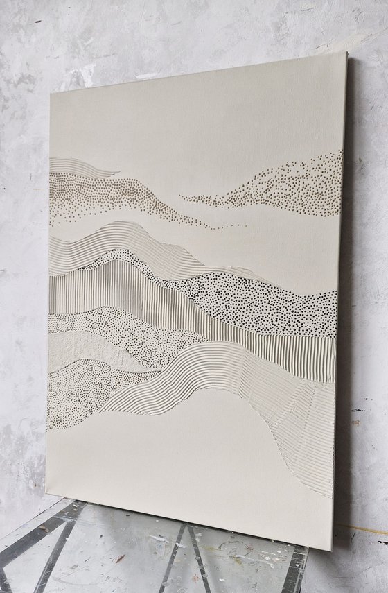 "Fluency 6" High textured abstract beige art