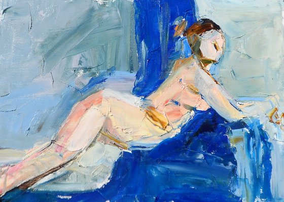 " nude on blue "