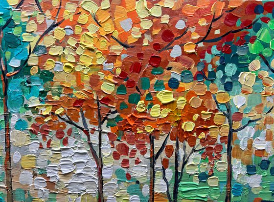 Emerald Moments - Abstract Colorful Trees Painting, Blossom Landscape Canvas Wall Art Painting, Large Abstract Landscape