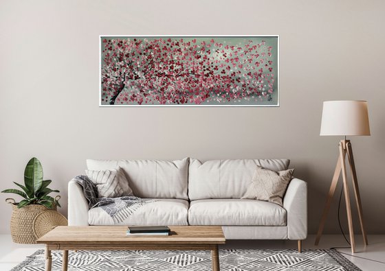 Spring Blossoms -  acrylic abstract painting, cherry blossoms, nature painting, framed canvas wall art