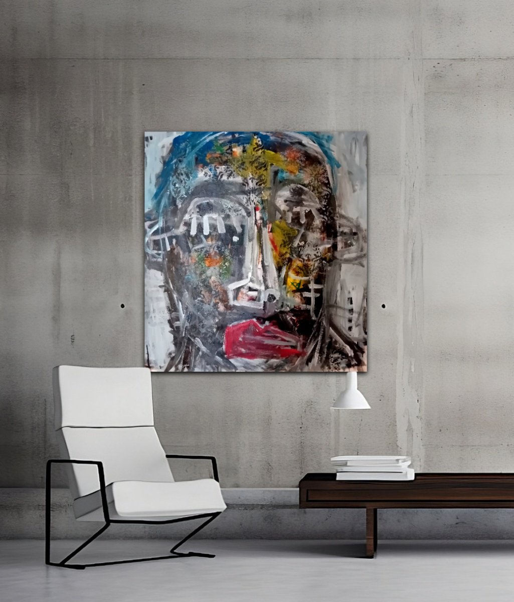 Abstract Portrait Acrylic Painting By Dimitris Pavlopoulos, 39 X 41, Amigo#7, Original Artwork