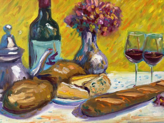 French Feast: Wine, Cheese, and Flowers