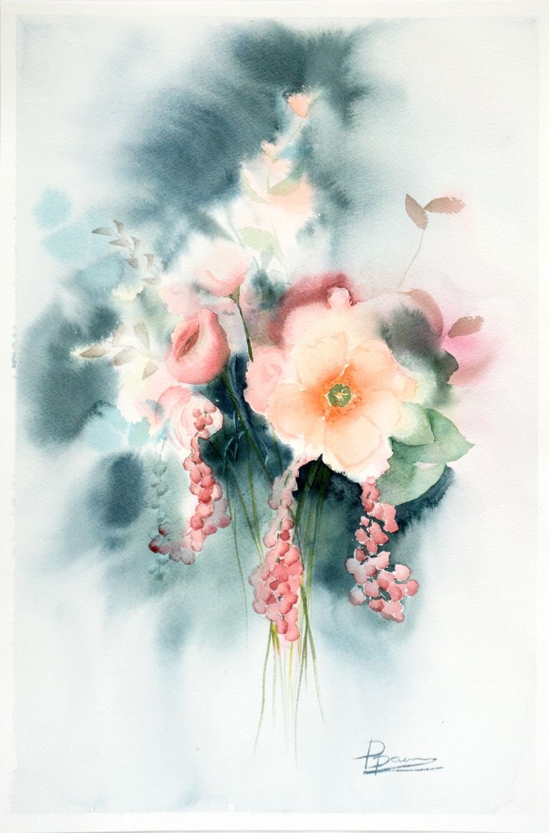 Bouquet of Flowers Original watercolor painting by Olga Shefranov (Tchefranova)