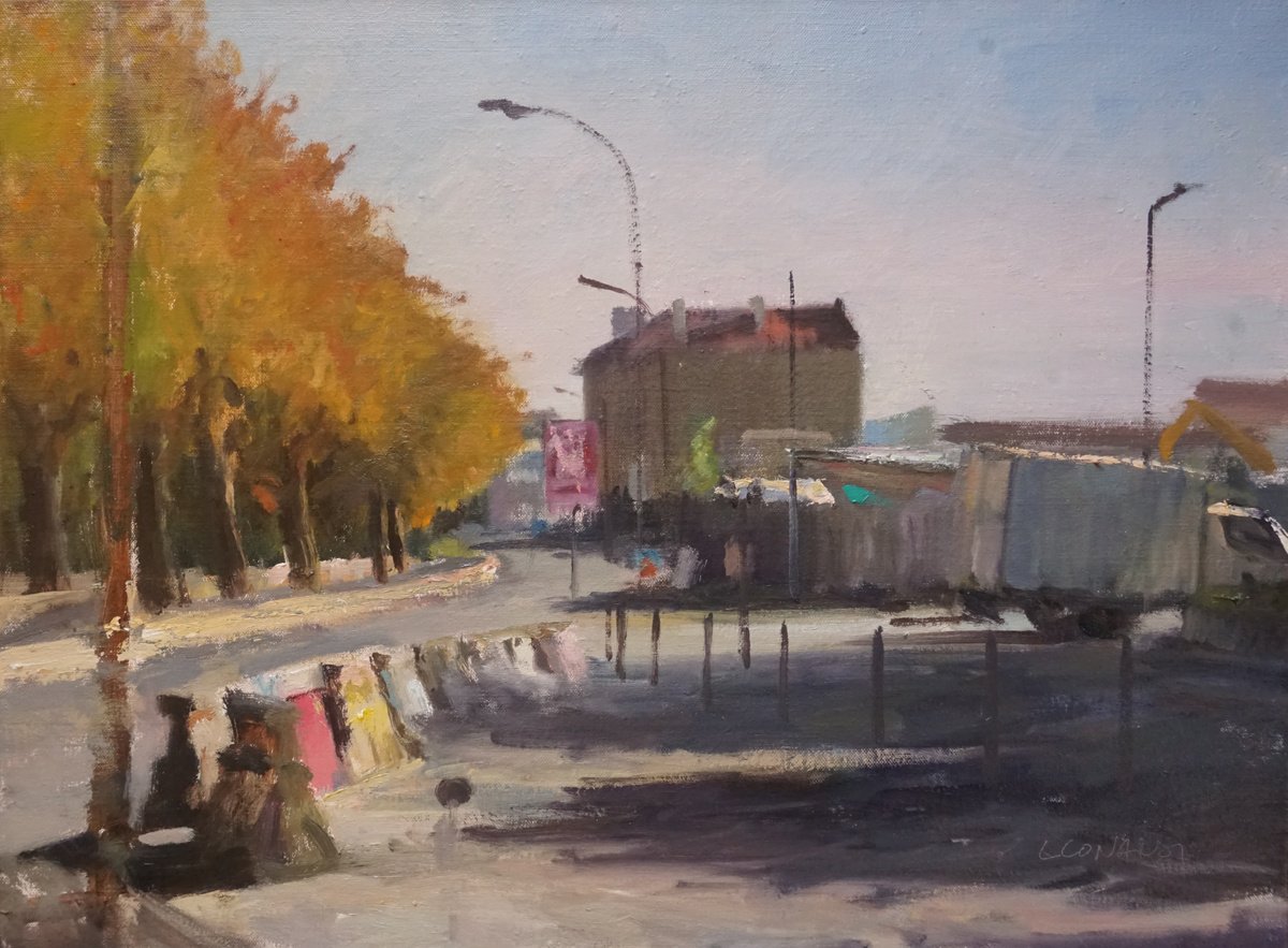Urban And Pop Cityscapes Oil Painting By Manuel Leonardi, 24 X 18", Suburban Vitry , Afternoon, Original Artwork