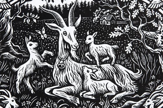 Goat Linocut Print
