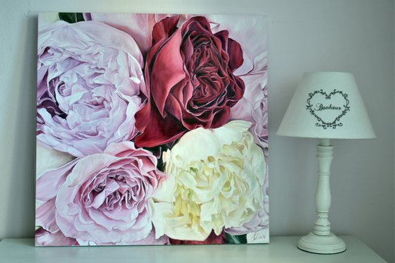 Original oil painting with peonies 55 * 55 cm