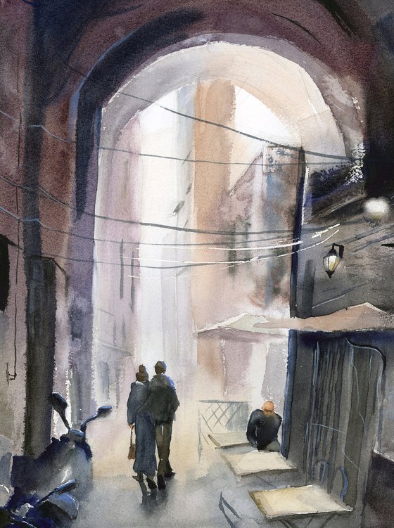 Napoli Street - Original Watercolor Painting