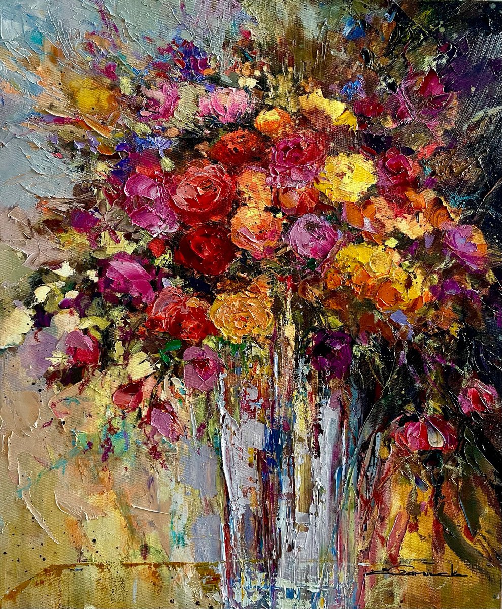 Impressionistic Botanical Painting By Ewa Czarniecka, 20 X 24, The Earth Gift, Original Artwork