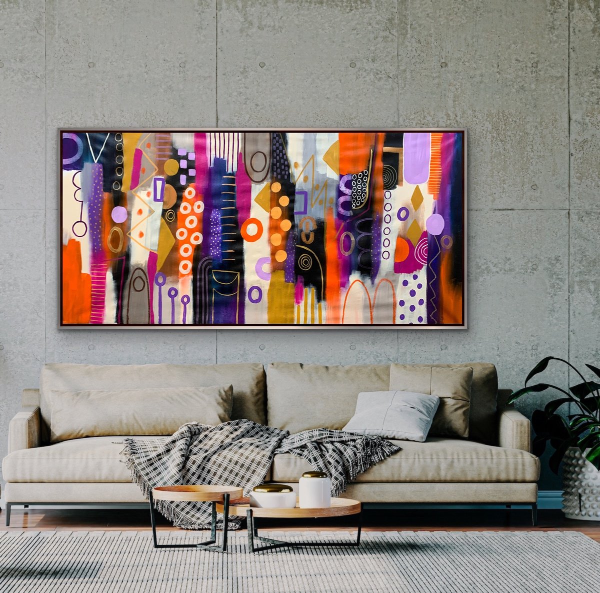 Organic Abstract Acrylic Painting By Rashna Hackett, 72 X 38", Love Shower, Original Artwork