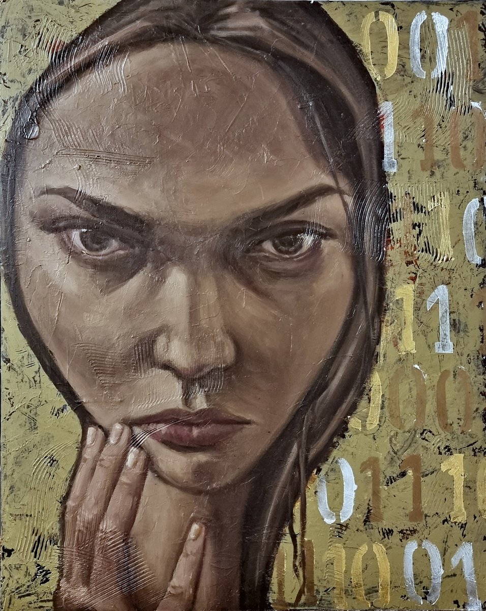 Expressive Portrait Oil Painting By Artmoods Tp, 16 X 20, Aigene. Encoded, Original Artwork