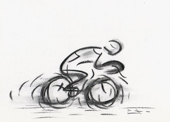 Esquisse fusain, Cycliste, dessin rapide