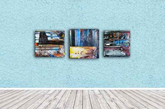 "Don't Make Us Do It" - Free USA Shipping - Save As A Series - Original PMS Abstract Acrylic Painting Triptych on Hand-Stretched Canvas - 52" x 18"