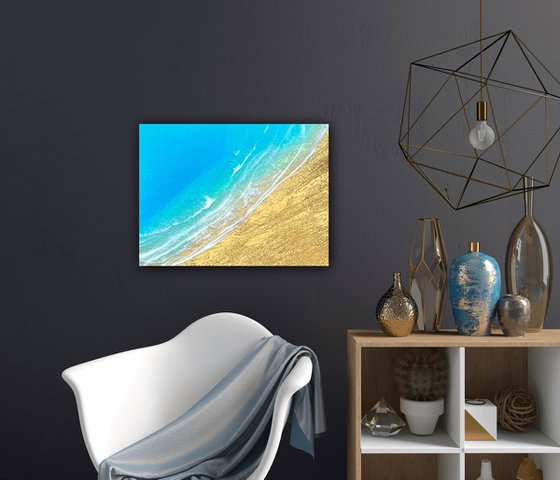 Finding peace - gold sand aerial ocean painting