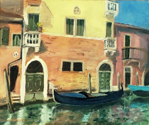 Fundamento Dandolo, Venice, an original oil painting. by Julian Lovegrove Art