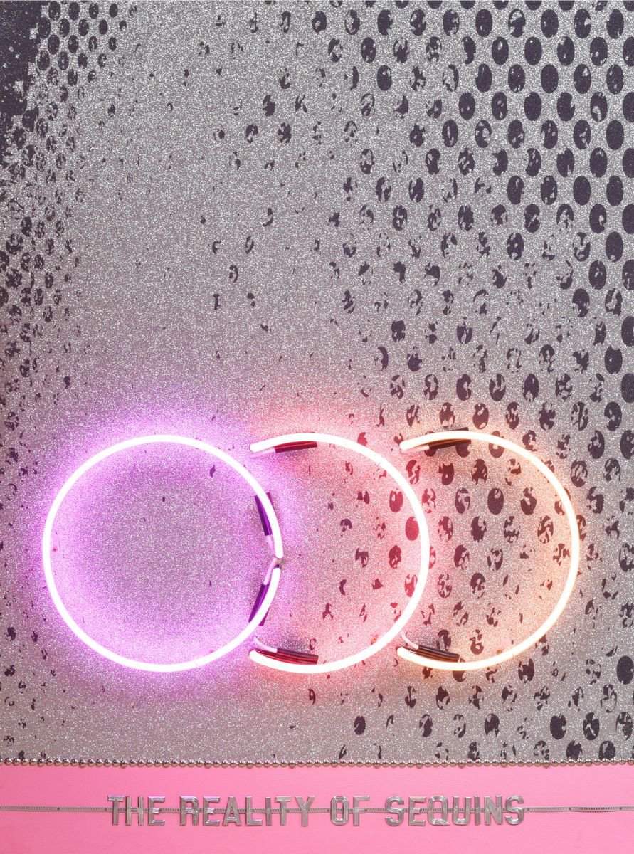 Urban And Pop Abstract Sculpture By Dangerous Minds Artists, 31 X 43, The Reality Of Sequins, Original Artwork