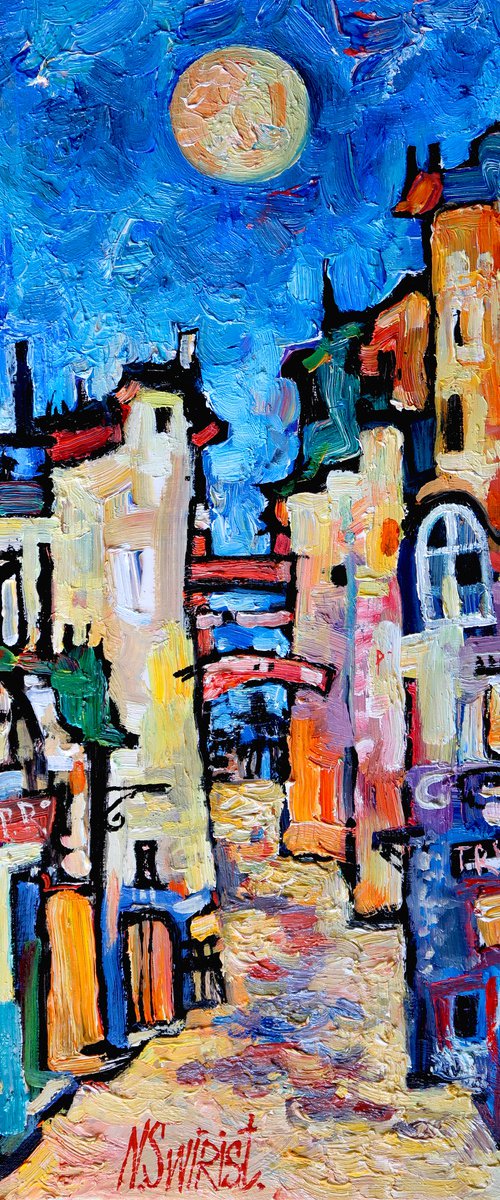 Full moon over the Latin Quarter. by Nikifor Swiristuhin