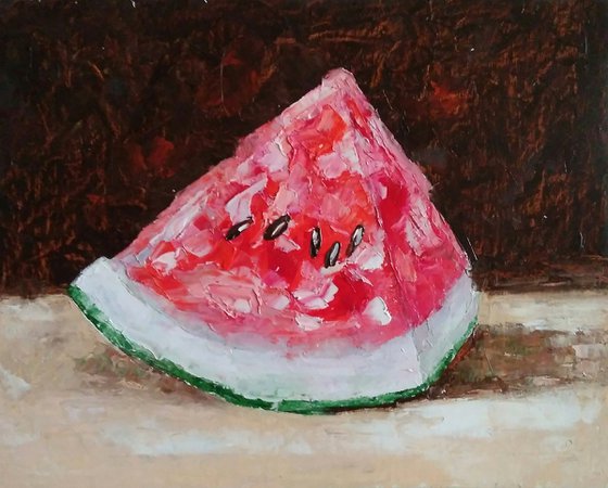 Watermelon Painting Still Life Original Art Food Wall Art Small Kitchen Artwork