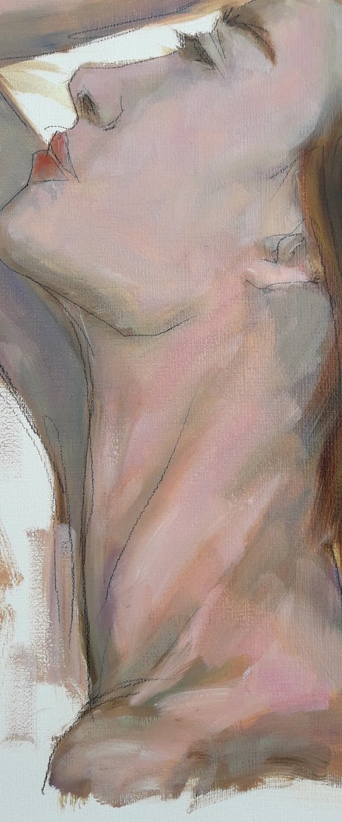 Nude. Woman oil portrait. Etude style. 38 x 27 cm/ 15 x 10.6 in by Tatiana Myreeva