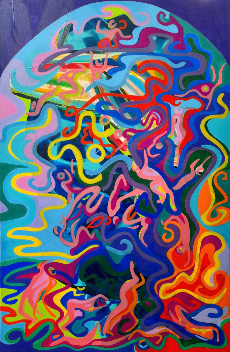 Expressive Portrait Painting By Van Lanigh, 30 X 45", The Small Last Judgment, Original Artwork