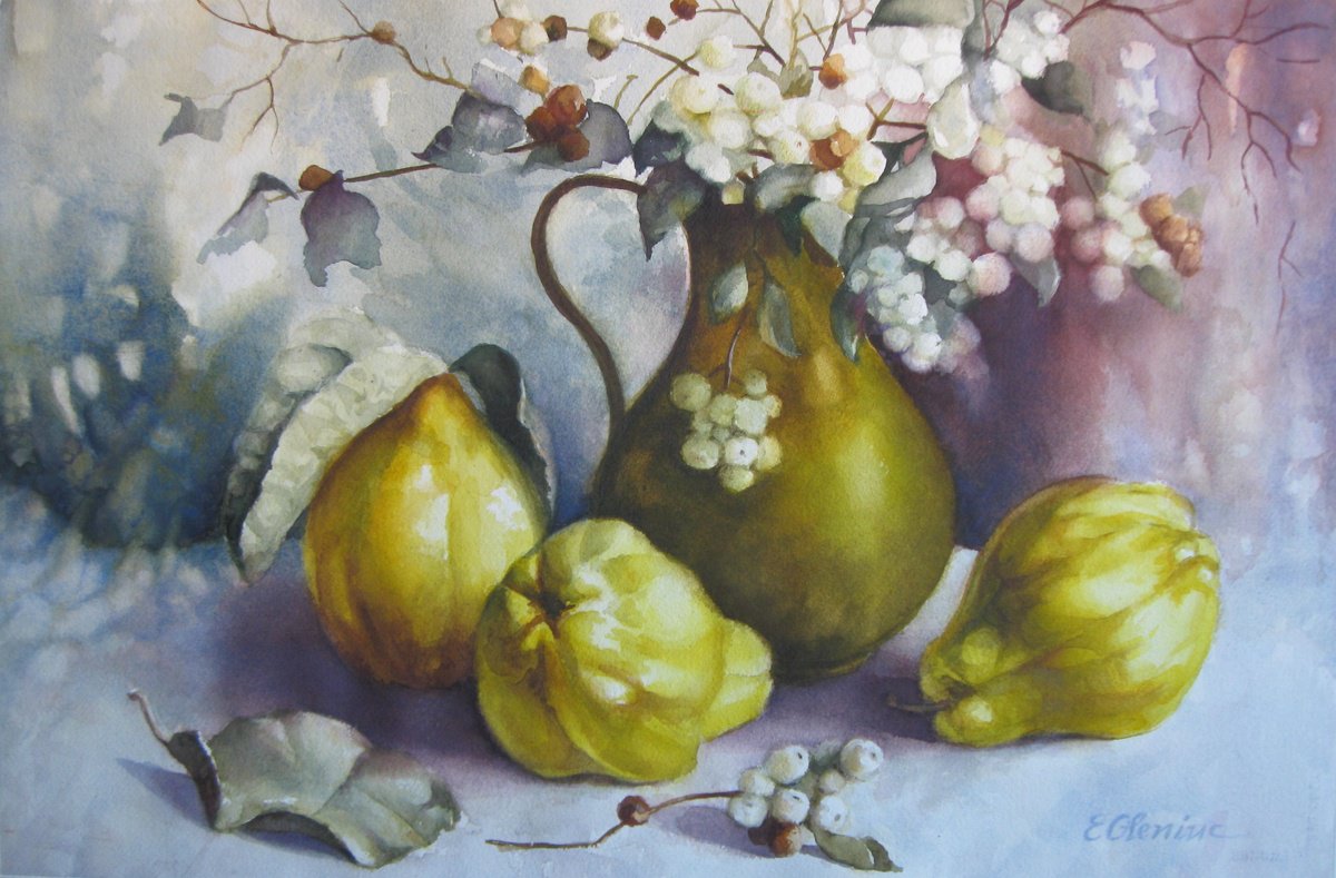 Impressionistic Still Life Watercolour By Elena Oleniuc, 22 X 15, Autumnal, Original Artwork