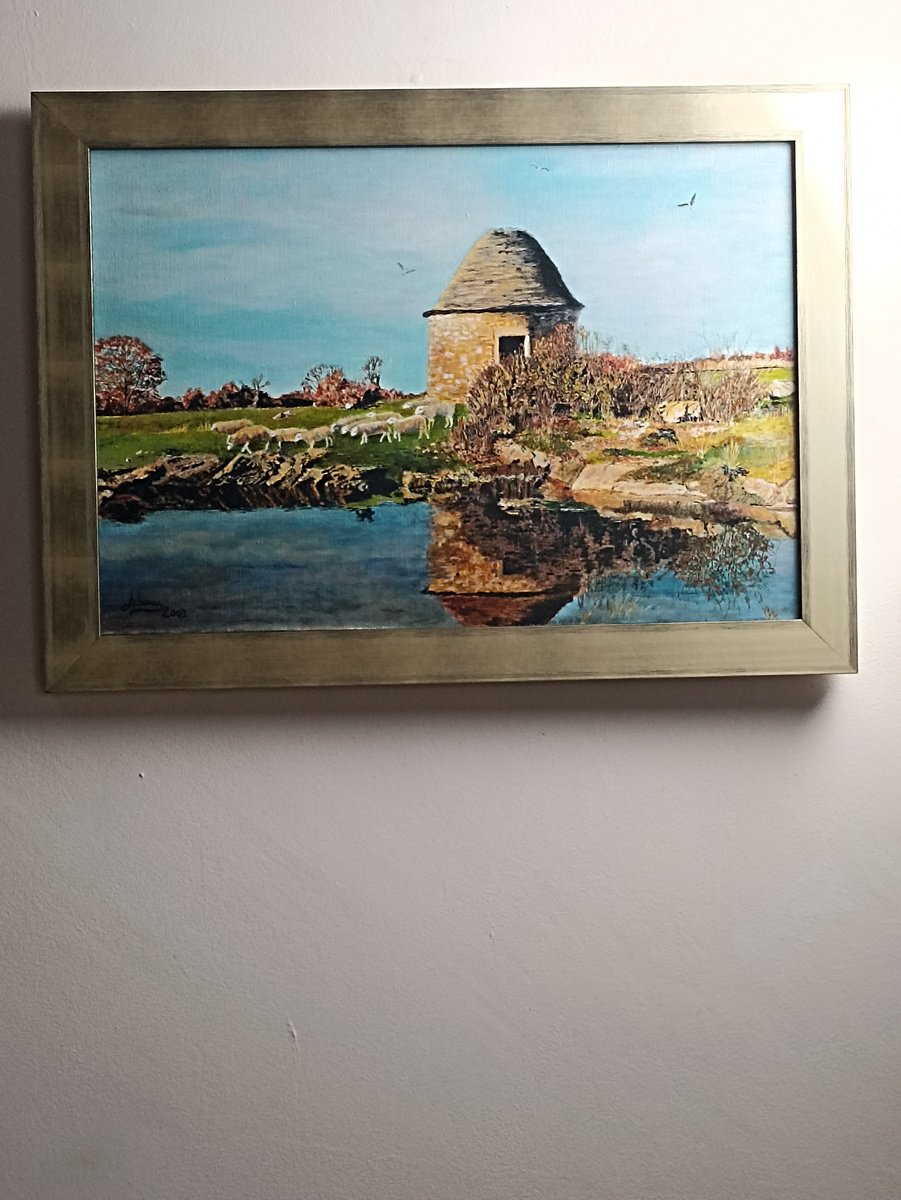 Impressionistic Landscape Oil Painting By Isabelle Lucas, 25 X 18, Sheeps In The Countryside, Original Artwork