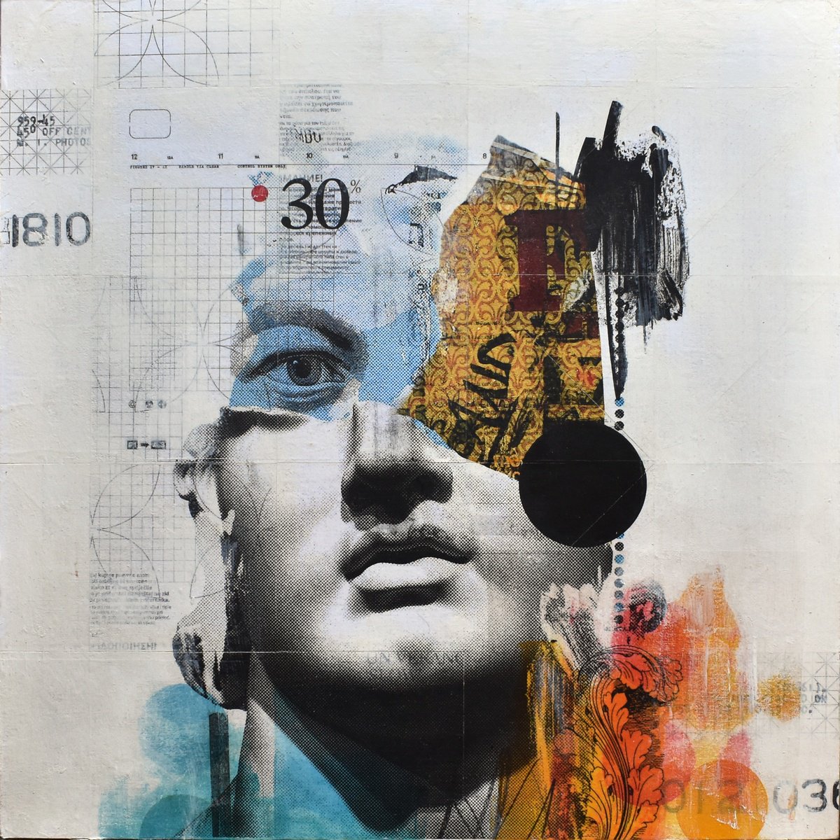 Portrait Collage By Manel Villalonga, 18 X 18", 255 Portrait, Original Artwork