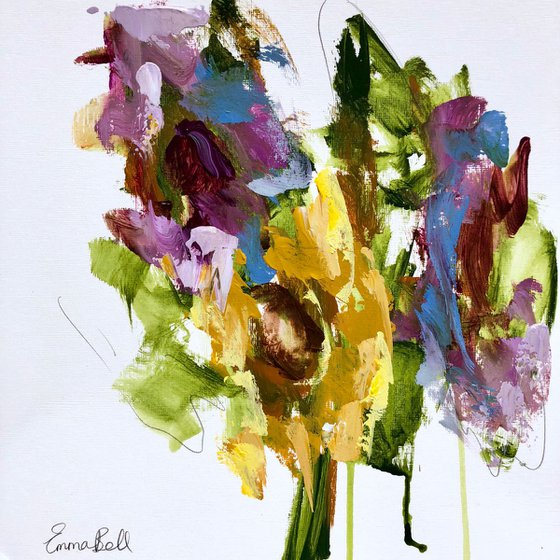 Sunflowers and Irises acrylic on paper 2