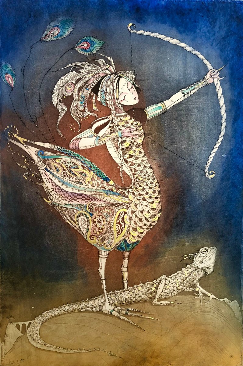 Surrealistic Animal Etchings & Engravings By Marina Korenfeld, 16 X 22", The Hunter, Original Artwork