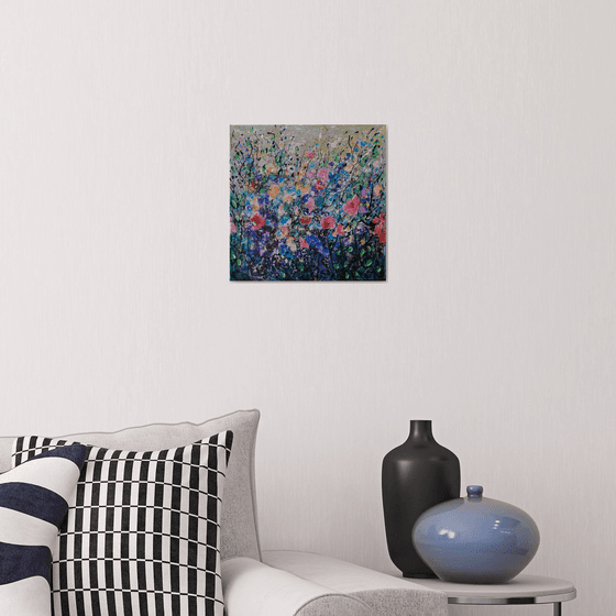 Blue Abstract Flowers #2 - Original Painting   by Olena Art